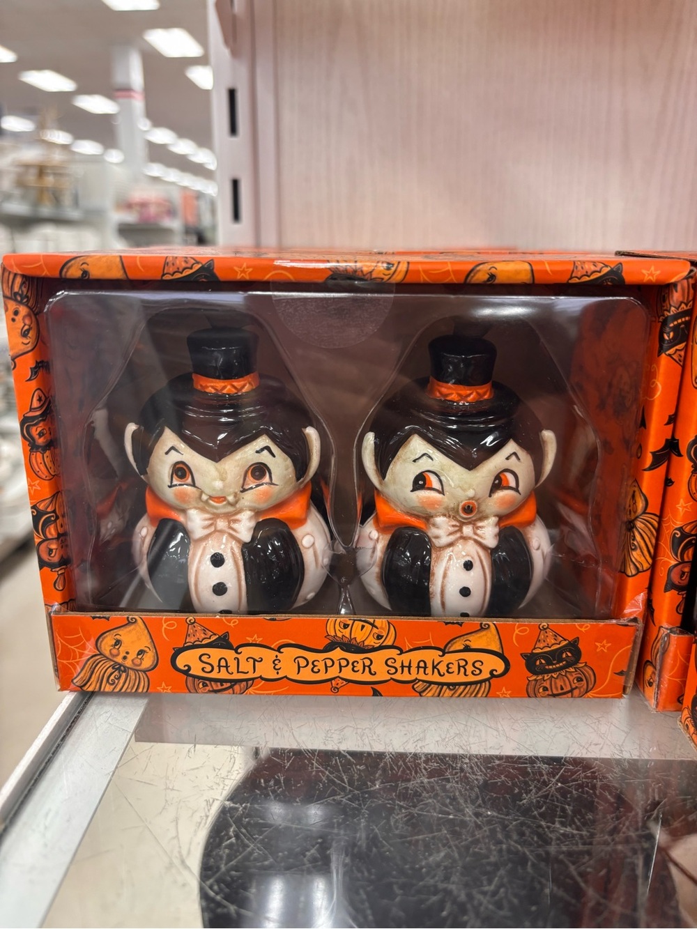 Vintage-Style Halloween Vampire Salt & Pepper Shakers - Orange & Black